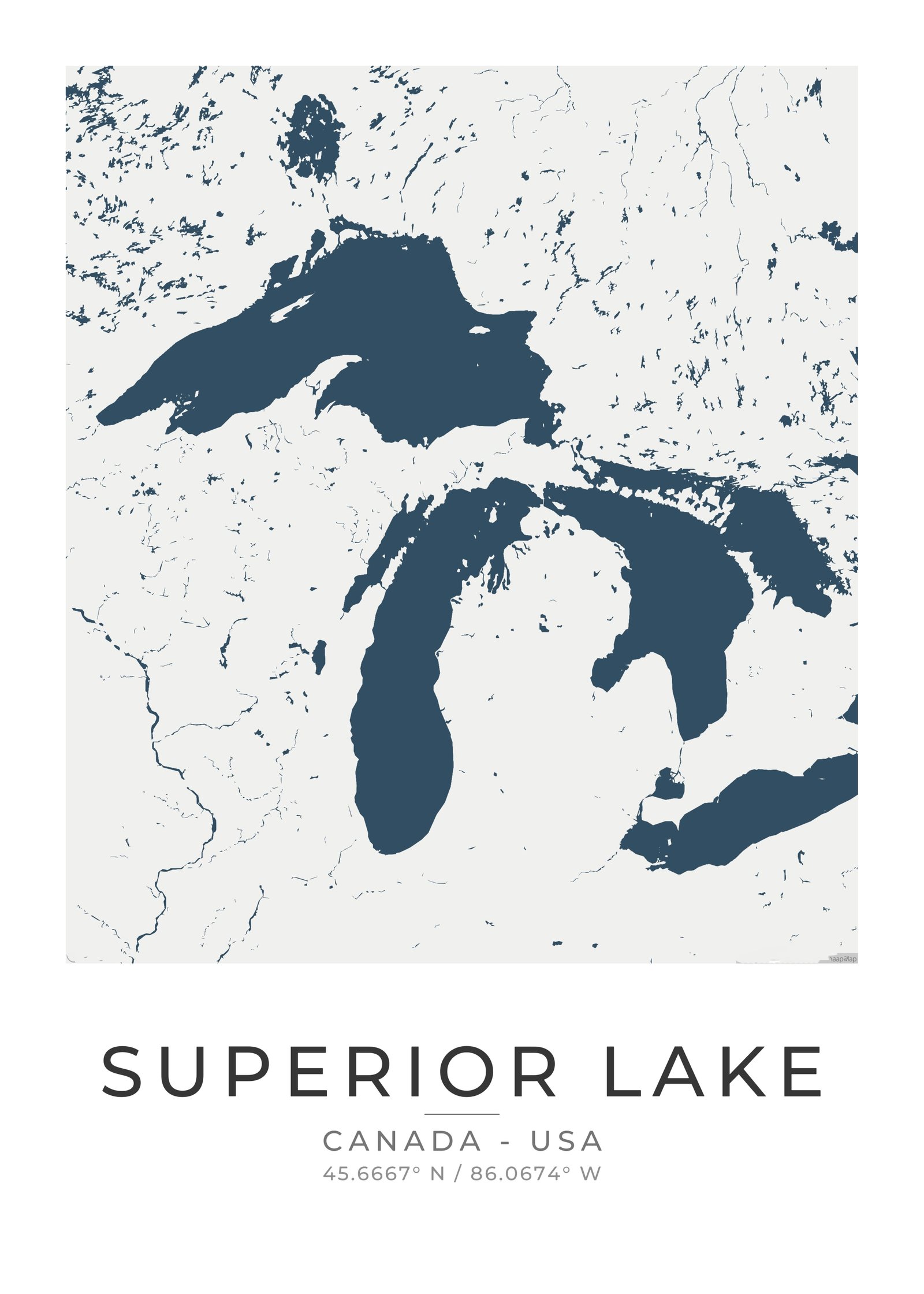 Custom Lake Superior bathymetry topography poster Glacial Blue